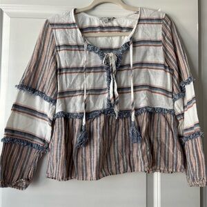 American Eagle Outfitters Multicolor Striped Tassel Blouse